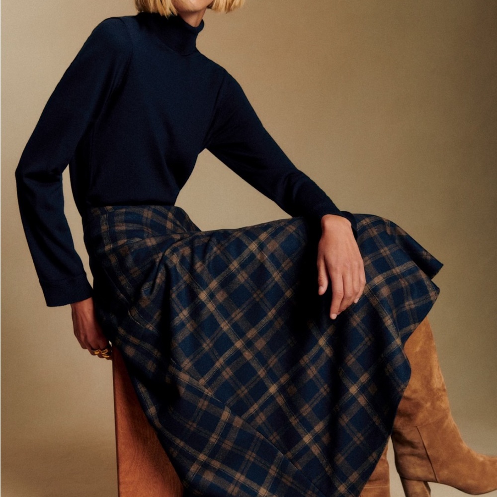 Sézane Orlane Sepia Plaid Check Skirt